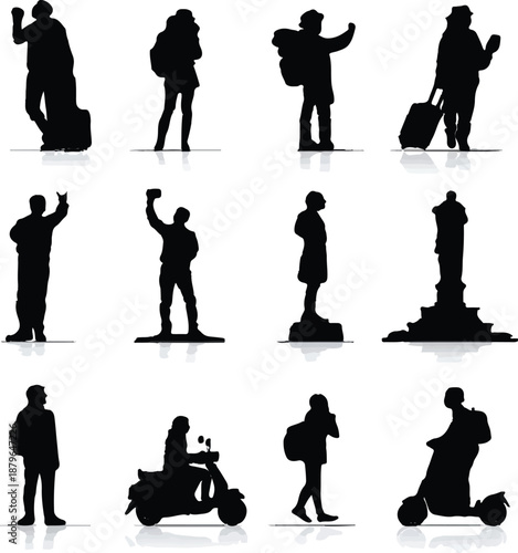 Silhouettes of people traveling