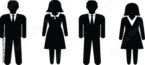 Silhouette of four people in business attire standing in a row
