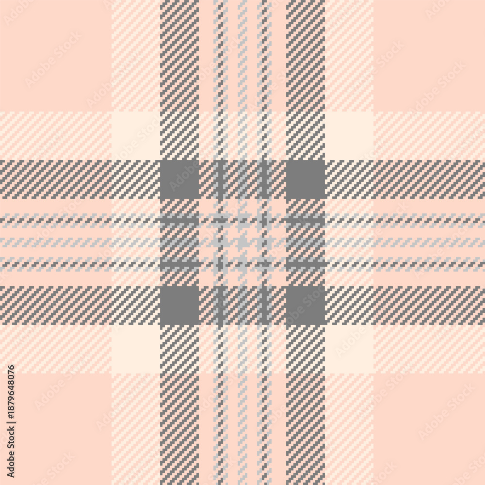 Fototapeta premium Satin seamless check texture, striped tartan pattern background. Commercial plaid textile fabric vector in light and gray colors.