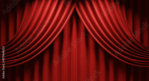 Wallpaper Mural Red stage curtain drapery opens to reveal a rich velvet backdrop suitable for a theater performance or movie premiere, setting the scene for an upcoming grand opening event or formal presentation Torontodigital.ca