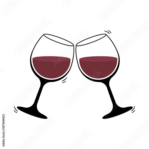 Two wine glasses with red wine clinking without background
