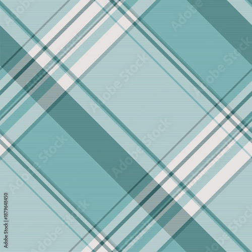 Vogue texture vector seamless, geometry check pattern background. Relax plaid fabric textile tartan in cyan and white colors.