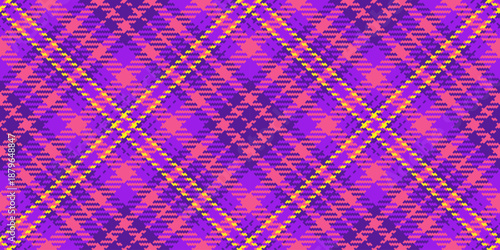 Golf plaid check vector, december background texture textile. Smooth seamless tartan pattern fabric in violet and pink colors.