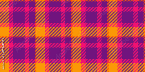 Mixed check textile tartan, commercial seamless pattern plaid. Cover fabric texture vector background in bright and purple colors.