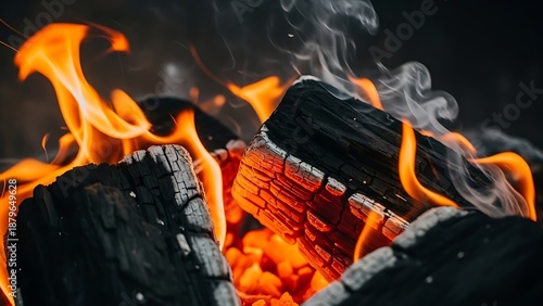 Glowing Charcoal and Flames | Fire, Heat, and Cooking Coals.