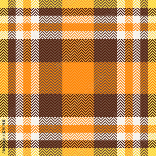 Performance check pattern fabric, decorative vector seamless plaid. Creativity texture background textile tartan in orange and deep saffron colors.