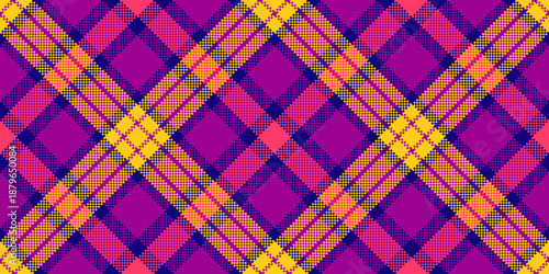Motif background textile pattern, stitched vector check fabric. Mat plaid texture seamless tartan in magenta and indigo colors.