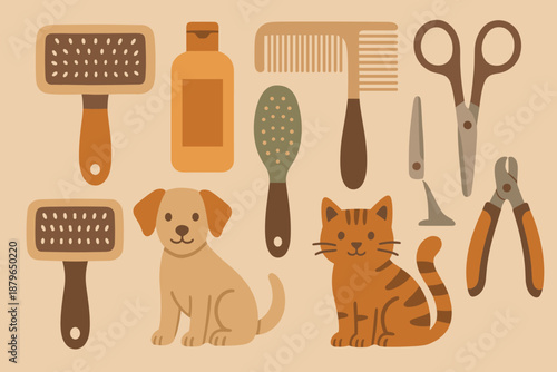 Essentials nearby cozy illustration grooming scissors vector pet including cat nail