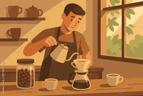 Atmosphere beans through waiting illustration warm nearby vector coffee cafe ritual