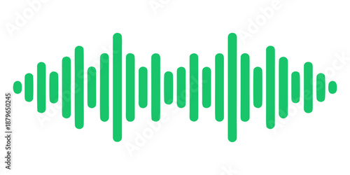 Green waveform audio signal representation. "Title:" before it. White audio waveform on a solid green background with gradual frequency reduction.