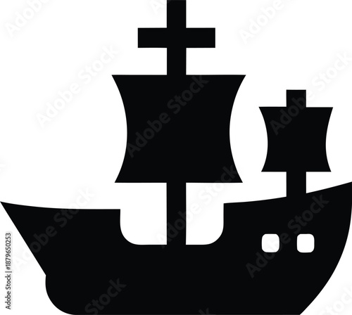 portuguese caravel silhouette vector illustration on transparent background