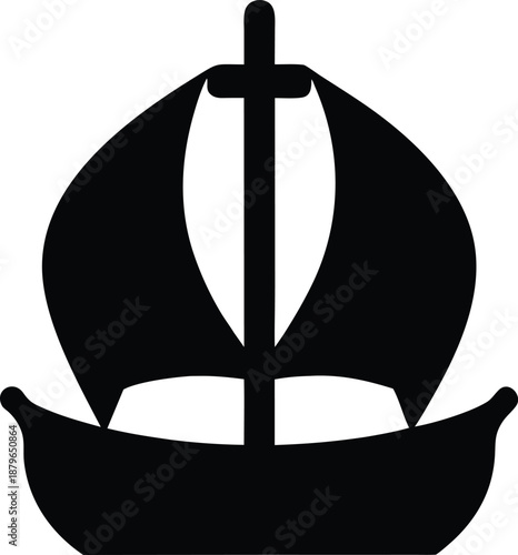 micronesian outrigger proa silhouette vector illustration on transparent background