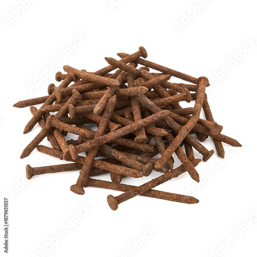 Heap of Rusty Bent Iron Nails | Corroded Metal Hardware Texture.