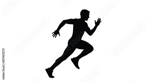 Silhouette of a strong male athlete captured mid-stride while sprinting powerfully in a competitive race setting