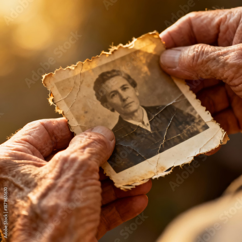 Elderly Hands Holding Old Photos