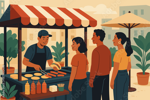 Plants urban fresh food vector delight waiting line street potted illustration napkins