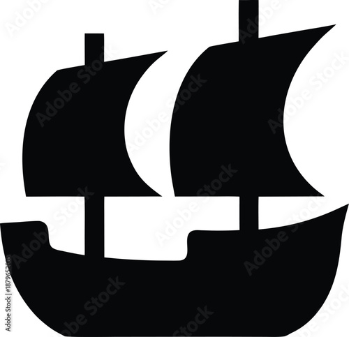 dutch fluyt merchant ship silhouette vector illustration on transparent background