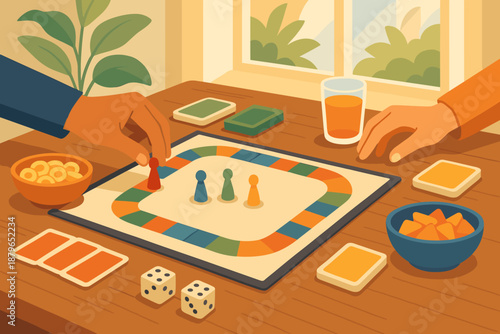 Drinks tokens to reaching vector game player snacks gathering illustration board highlighting