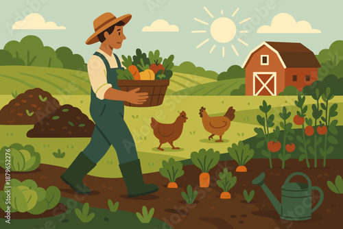 Farm can farming bliss illustration illuminating rural organic basket vector piles roaming