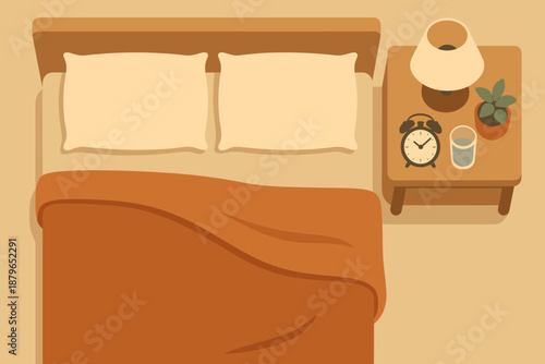 Creating nightstand illustration clock blanket vector calm sleep bed setup peaceful organized