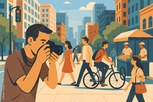 Pedestrians illustration street moments photography vector highlighting capturing urban walking passing
