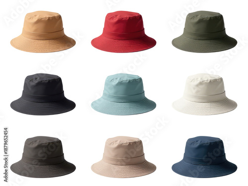A collection of various hats in different colors and styles