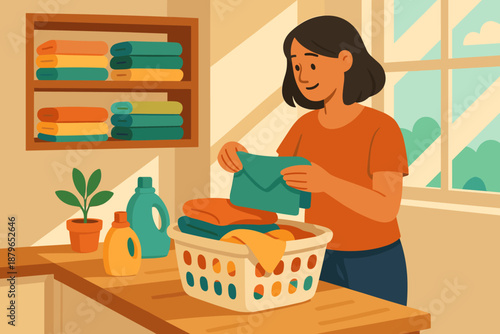 Vector detergent stacking cozy laundry illuminating person bright small illustration day