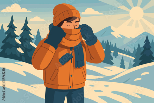 Trees vector environment gear adventure winter ready person outdoor snowy illustration