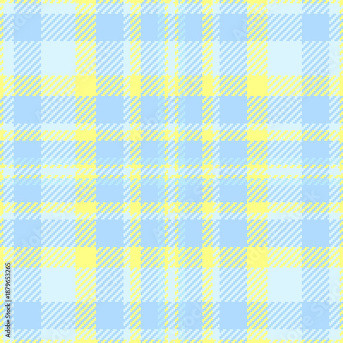 Printout plaid fabric vector, difficult tartan pattern texture. Checkered background check seamless textile in light and cyan colors.