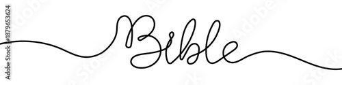 Word "Bible" in one line art style. Calligraphic text made with one continuous line, with black editable stroke