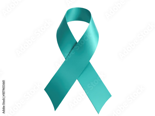 A teal colored ribbon on a simple white background, ideal for use in presentations or promotional materials