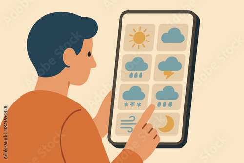 Storm clouds person partly icons weather snow vector app illustration screen