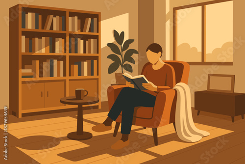 Coffee reading nook table room draped vector cozy long cup illustration casting