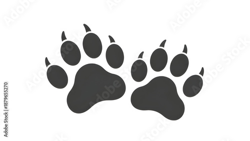 Dark Animal Paw Prints with Claws Isolated on White Background