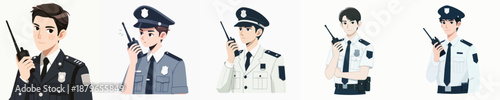 young police officer talking on walkie talkie
