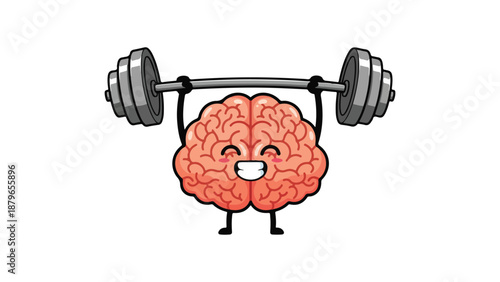 Cute brain lifting weights vector illustration