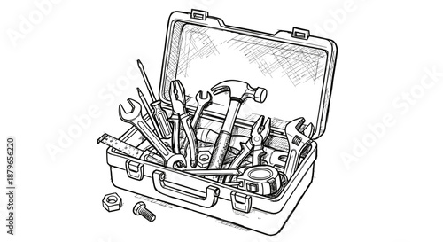 An open suitcase with a set of tools