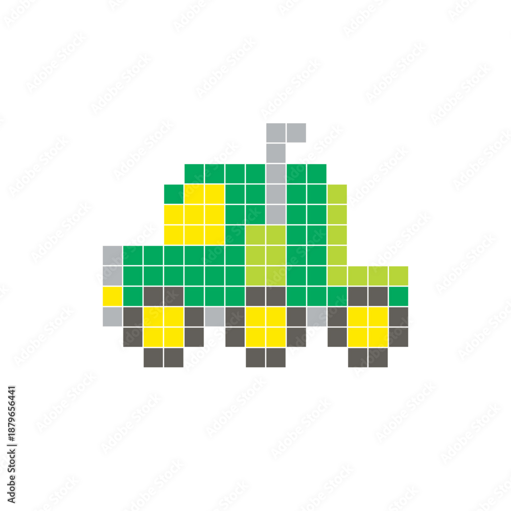 Fototapeta premium A flat pixel design made of geometric square color blocks on a clean icon layout. Pixel art semi-truck cab