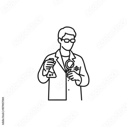 Scientist Line Icon for Research, Laboratory Work, and Scientific Discovery