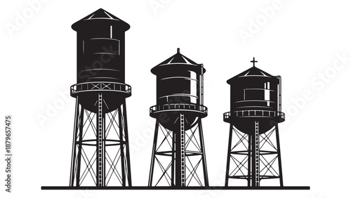 Industrial water towers silhouette illustration