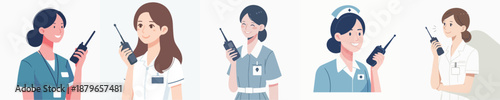 Printfemale doctor talking on walkie talkie