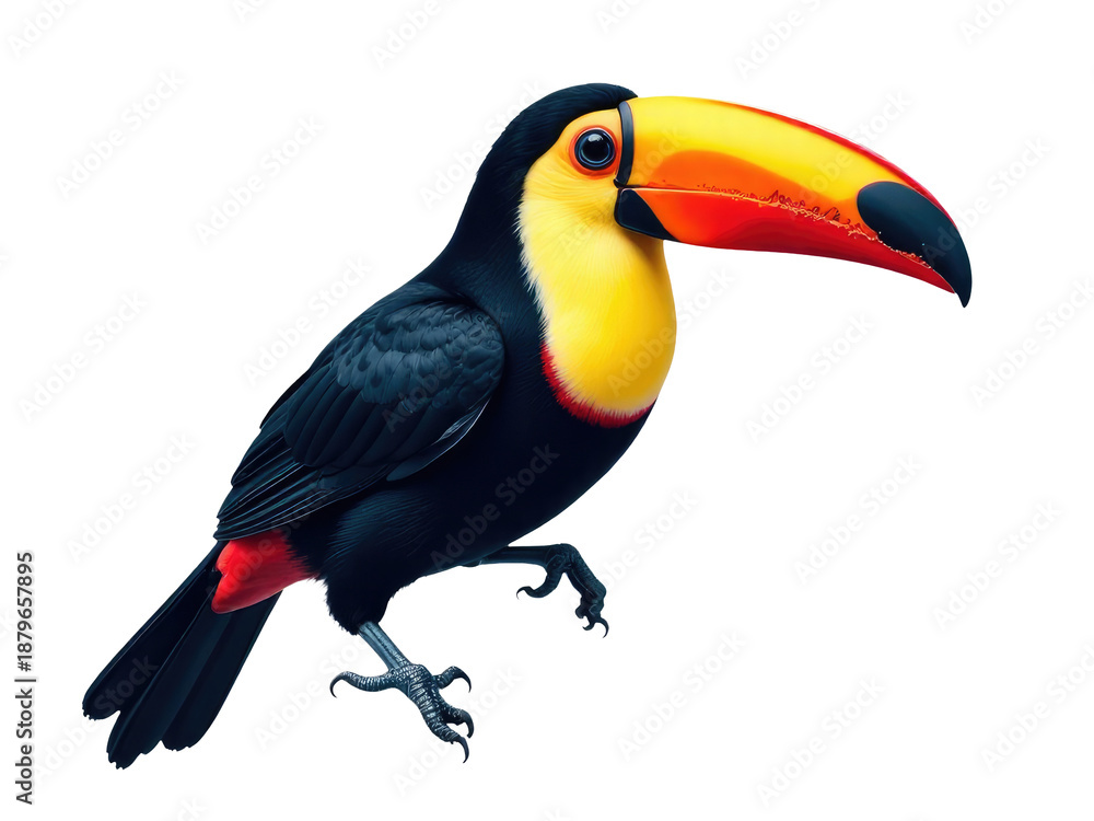 Obraz premium A vibrant toucan perched on a branch, its bright colors standing out