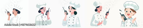 female chef talking on walkie talkie