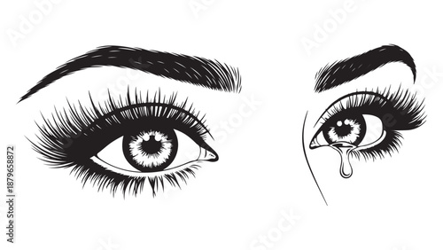 Elegant eye illustration with mascara and tear