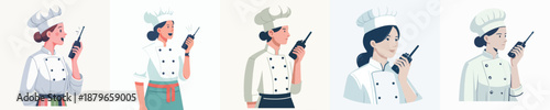 female chef talking on walkie talkie