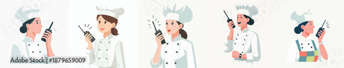 female chef talking on walkie talkie