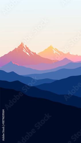 Serene Mountain Range Sunset Vector Illustration