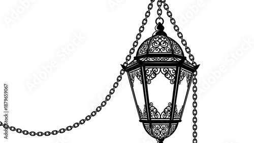Ornate hanging lantern with intricate metalwork vintage style lighting element for decoration and ambiance isolated on white background