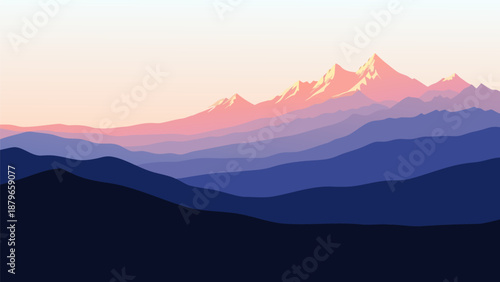 Serene mountain range at sunrise, a stunning vector illustration with vibrant sky colors