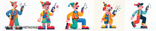 clown talking on walkie talkie